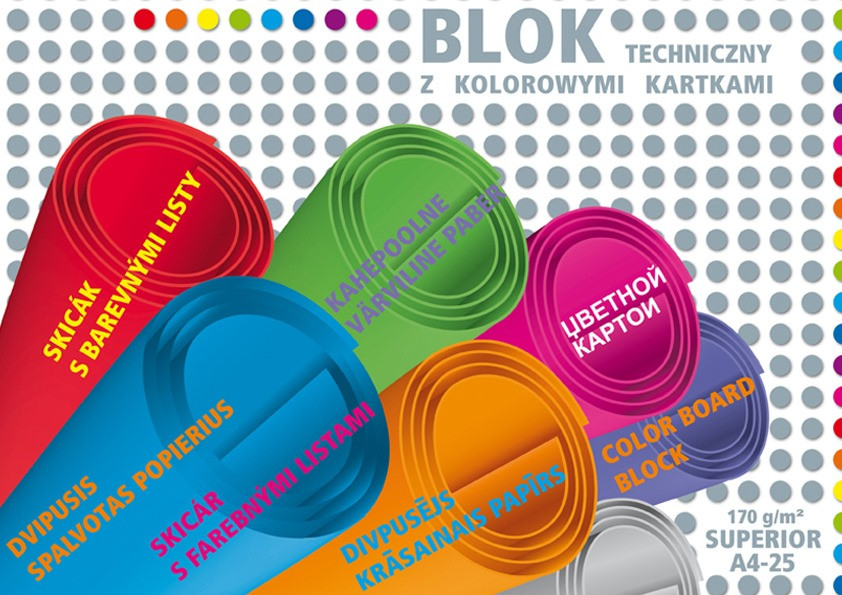 Blok techniczny A4  kolorowy 25 kartek Superior Kreska